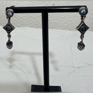 Napier Vintage Blue Stone Geometric Dangling Earrings with Textured Silver Ball